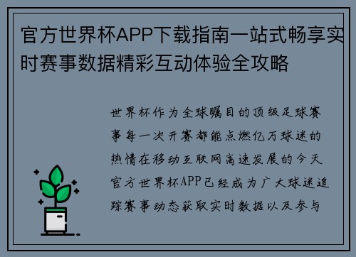 官方世界杯APP下载指南一站式畅享实时赛事数据精彩互动体验全攻略